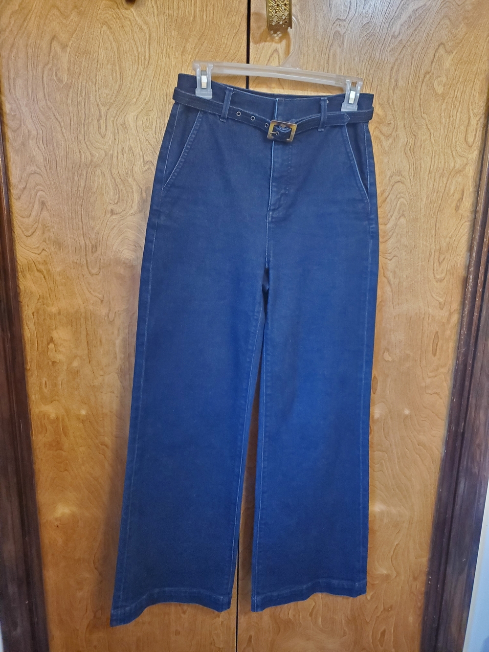 Ann Taylor Dark Wash Belted Wide Leg Denim Trousers - Size 00. NWOT